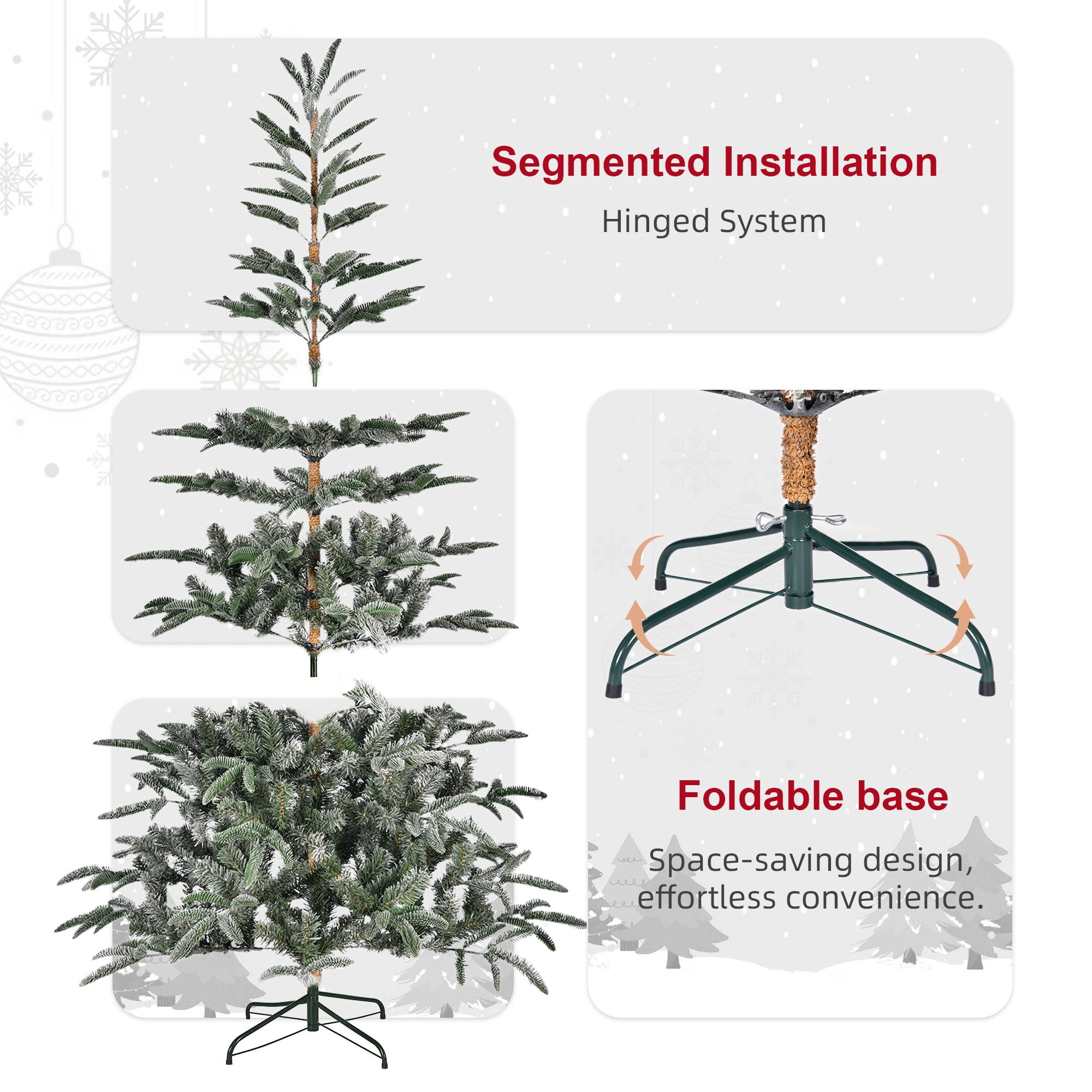 Fenbeli 7FT Snow-Flocked Artificial Christmas Tree with 800 Branch Tips and Metal Stand for Home and Office, Unlit
