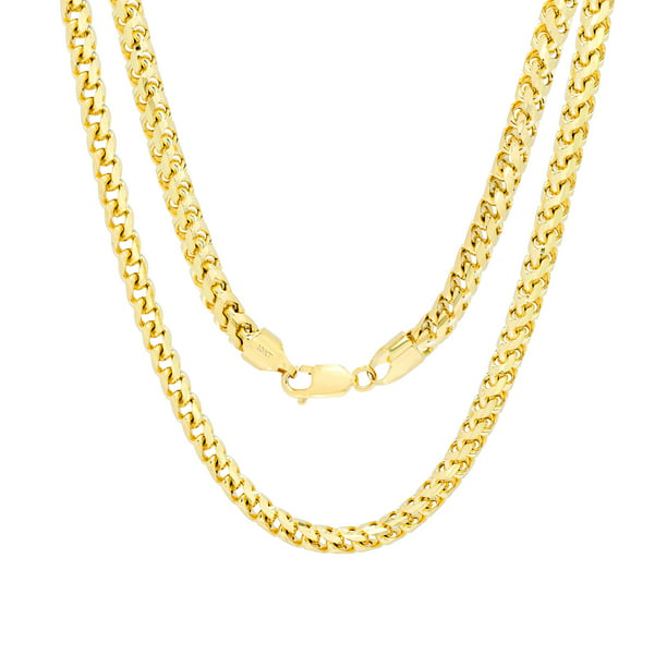 Nuragold - 10K Yellow Gold Solid Mens 5mm Rounded Franco Wheat Chain