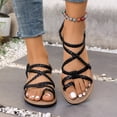 thumbnail image 2 of Rokment Womens Braided Strappy Flat Sandals Boho Beach Leather Flip Flops Casual Comfortable Elastic Ankle Strap Gladiator Dress Summer Shoes for Walking Vacation Black Size 7.5, 2 of 6