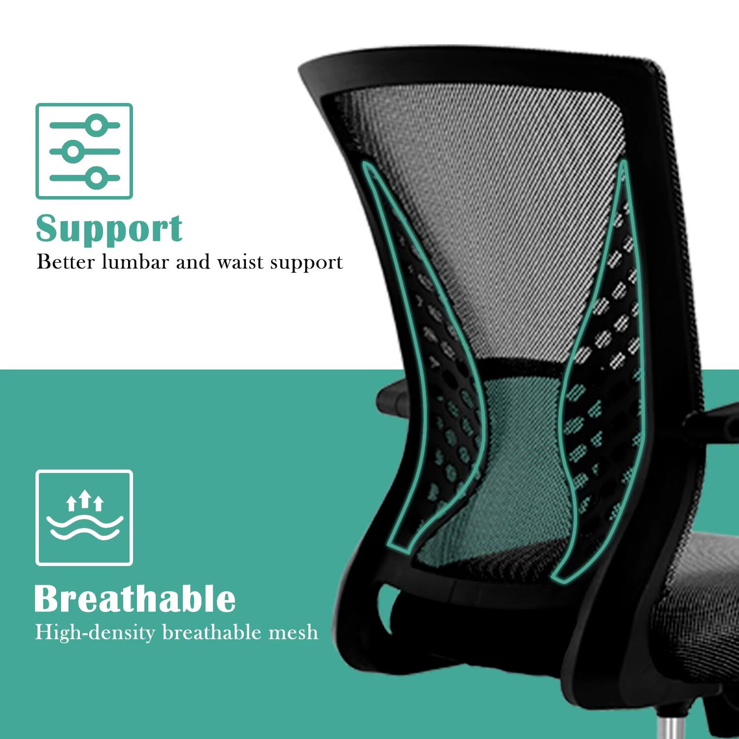 YRLLENSDAN Mesh Executive Office Chair with Armrest, Ergonomic Desk Chairs with Wheels, Adjustable Comfy Lumbar Support Swivel Chair, Black
