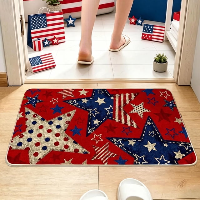 EGNMCR Bathroom Rugs, Rugs for Living Room, Area Rug Independence Day The US Floor Mat Patriotic Flag Patterns Foot Mat Patio Decorative Garden Flag Rugs Polyester Independence Day Floor Mats