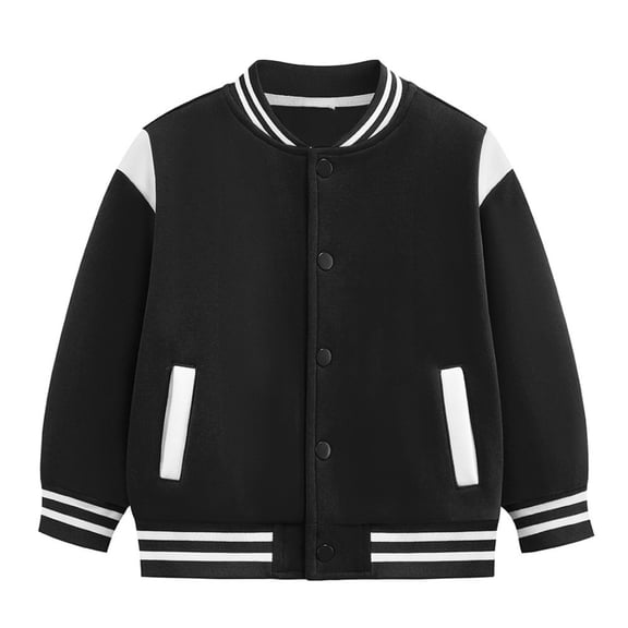 Kids Baseball Jackets Boys Girls Fit Varsity Jacket Casual Lightweight Plain Button Cardigan School Coat Black 170