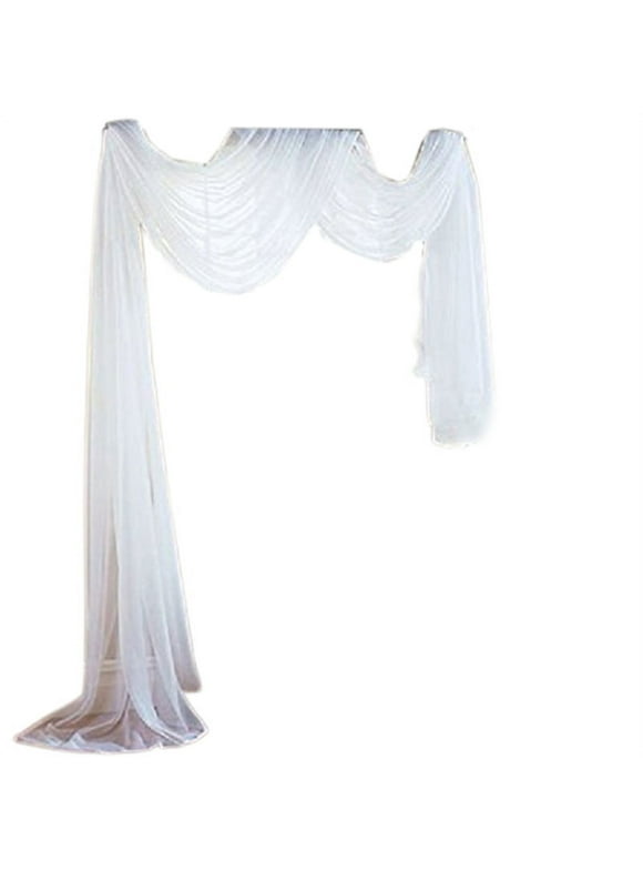 TINYSOME 197x59 Inch White Sheer Canopy Bed Curtain Elegant Voile Window Scarf Topper Valance Outdoor Ceremony Wedding Arch Decoration Drapes Backdrop