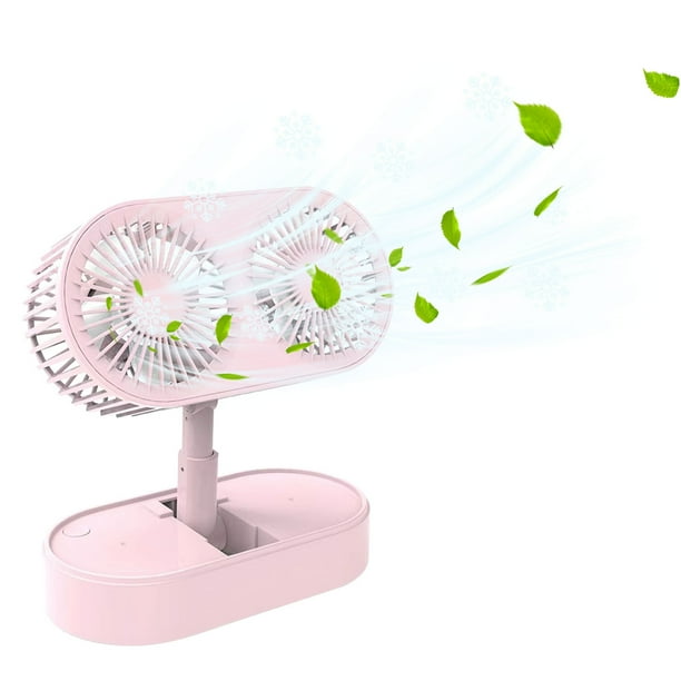 Ventilador de escritorio | Ventilador de escritorio de oficina plegable portátil ultrasilencioso | Doble motor para vientos fuertes | Rotación de 360° | Ajustable de 3 velocidades | Cinco cuchillas