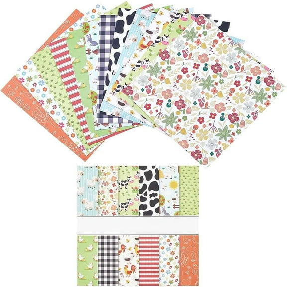 24 Sheets 12 Styles Farm Theme Scrapbook Paper Pad 5.98x5.98inch Cow Animal Patterned Single-Sided Decoupage Papers Background Supplies for Card Making Writing Journaling Crafts 1set