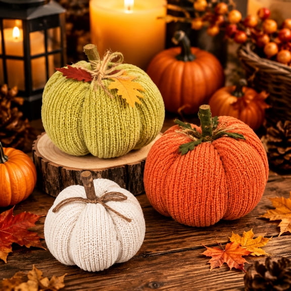 3 Pack Pumpkin Fall Decor, Stuffed Pumpkin Pillows for Home, 3D Simulated Pumpkin Shaped Throw Pillows, Autumn Thanksgiving Decorations, Fall Centerpieces for Table Porch Mantel Indoor