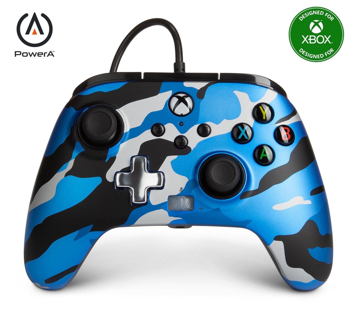 Manette câblée PowerA améliorée pour Xbox – Camo Bleue Métallique; manette de jeu, manette de jeu vidéo câblée, manette de jeu, jeux, Xbox Series X|S Xbox Series X|S