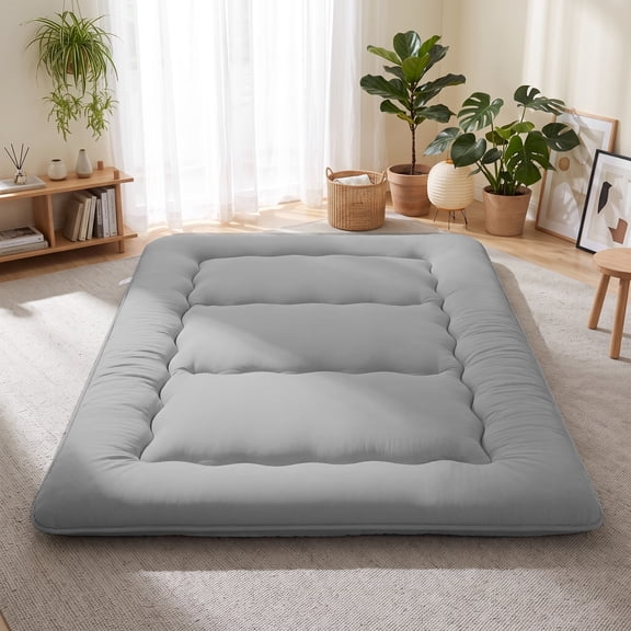Sweetcrispy Queen Japanese Floor Mattress with Washable Cover, Folding Memory Foam Sleeping Mat for Dorm, Camping & Guest Room, Gray