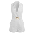 thumbnail image 2 of Telankuip Summer Dressy Sleeveless Jumpsuits for Women Trendy Deep V-Neck Wrap Design Short Jumpsuit with Belted Solid Color Collar High Waisted Slim Work and Daily Wear Outfits White XL, 2 of 2