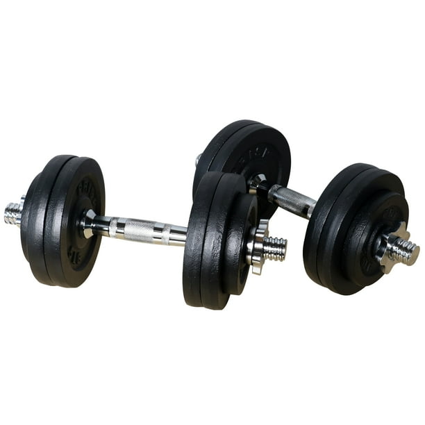 PRISP Adjustable Weight Dumbbells Set Includes 2 Bars Cast Iron Plates And Threaded Collars 60 Lbs