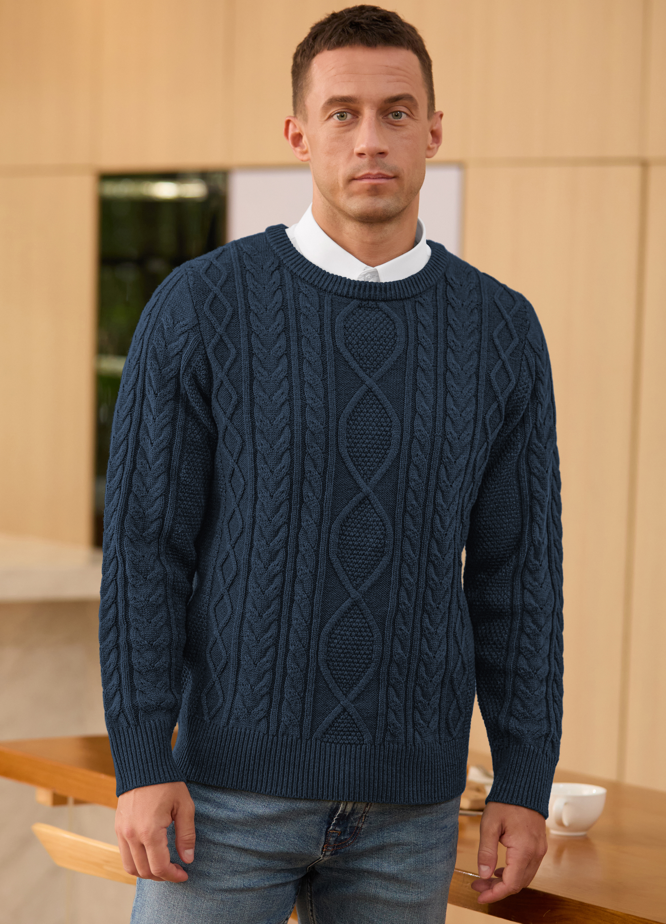QDG Men's Cable Knit Pullover Sweater, Crewneck photo 2