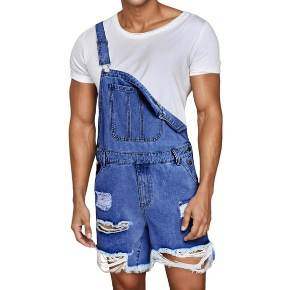 Men's Denim Bib Overall Ripped Distressed Casual Fashion Adjustable Strap Hop Jumpsuit Workwear Jeans for Daily Wear