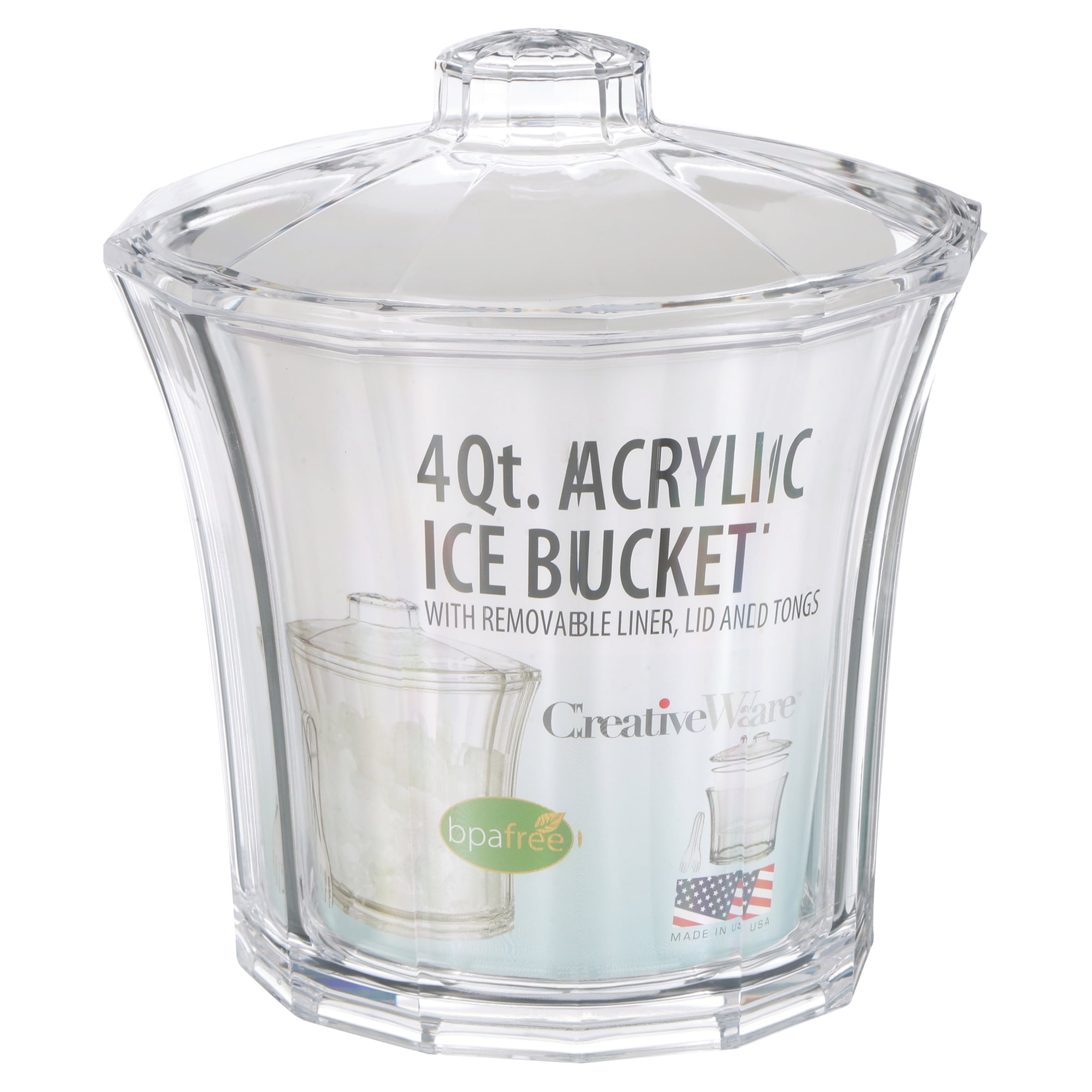 Efavormart 3-Pack Plastic Small Ice Buckets With Handle & Tongs In Crystal-Cut Design – Clear 5"x5" Shatterproof Compact Bar Ice Holder & Drink Cooler