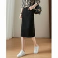 thumbnail image 3 of 2025 Women's High-Waisted Denim Midi Skirt - Korean Style Slim-Fit Button Front Slit Skirt, 3 of 5