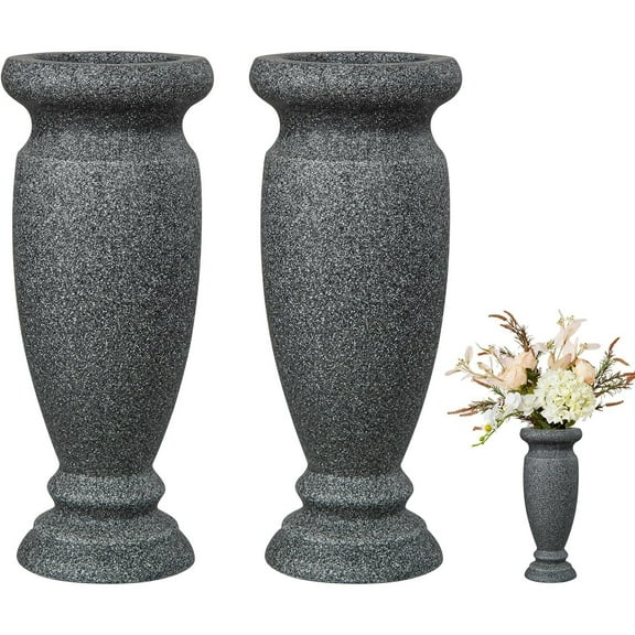 Cemetery Vase, Resin Grave Vase Memorial Flowers Vases for Home Tabletop, Artificial or Fresh Flowers, Cemetery Grave Headstone Decorations (2Pcs, Grey), No Draining Holes