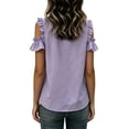 thumbnail image 6 of VBVC Women's Cotton Blend Cold Shoulder Blouse, Ladies' Crew Neck Ruffle Sleeve Top, Casual Button Detail Shirt For Women,Purple,S-2XL, 6 of 7