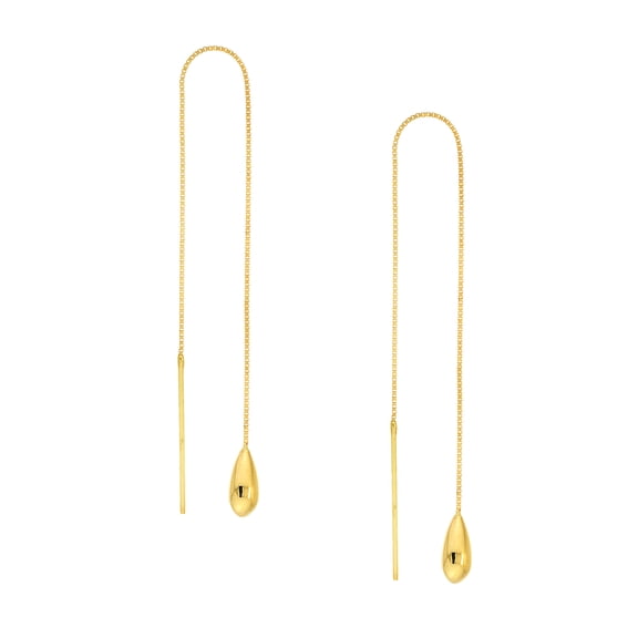 14K Yellow Gold Women's Teardrop Box Chain Threader Earrings