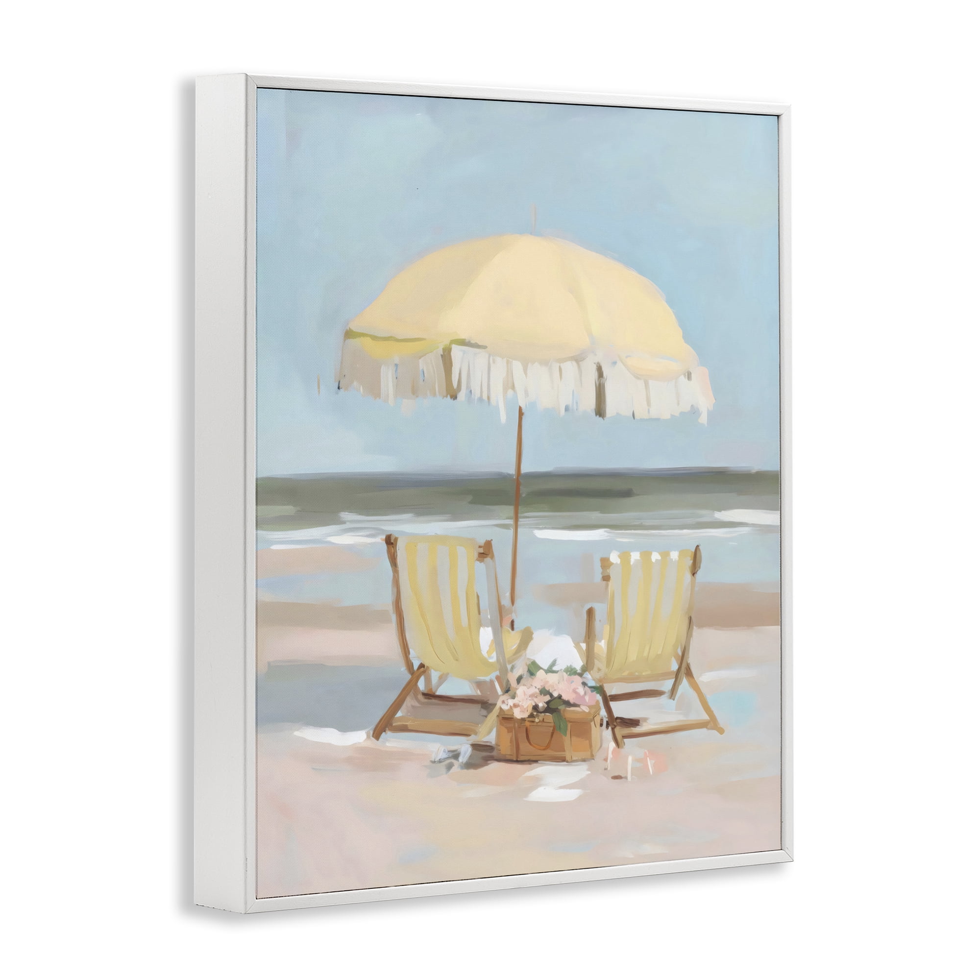 Stupell Industries Yellow Chairs Beach Relaxation White Framed Giclee Art, design by Sisi and Seb