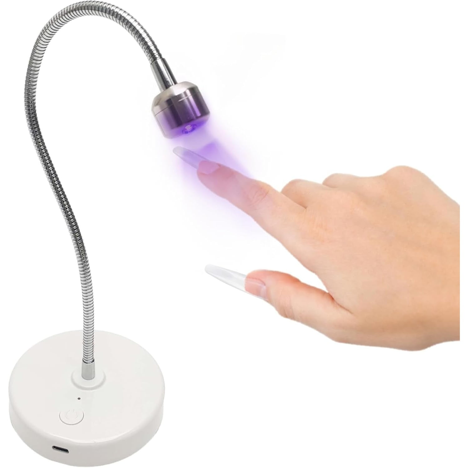 Flash Cure UV Nail Lamp – Gooseneck Gel Nail Light – Cordless Rechargeable LED Curing Lamp for Home & Salon Use – Silver, 3W