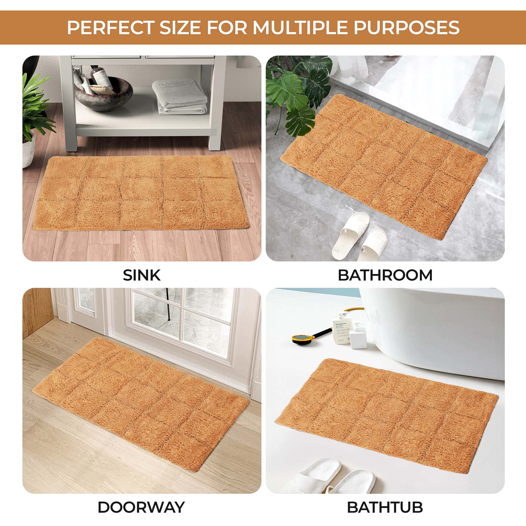 Superior Non-Slip Washable Bath Rug Set, 20" x 30", 24" x 36", Rust