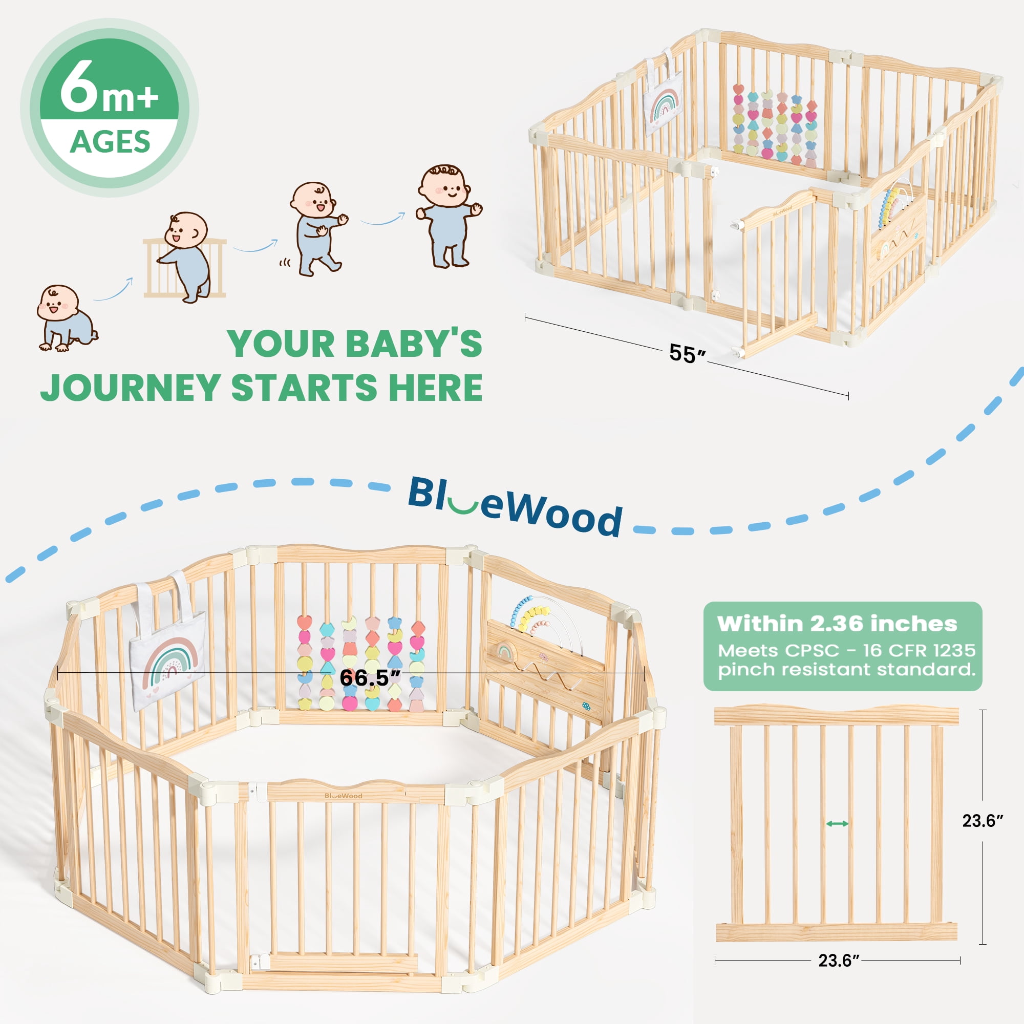 Woodty 100% Solid Pine Wood Safety Fence Set for Kids