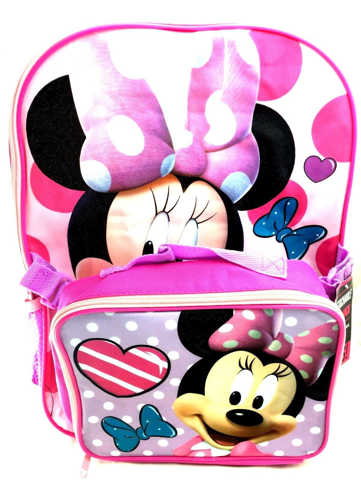 Minnie Mouse Backpack 16' Large School Book Bag Lunch Bag 2pcs Set 