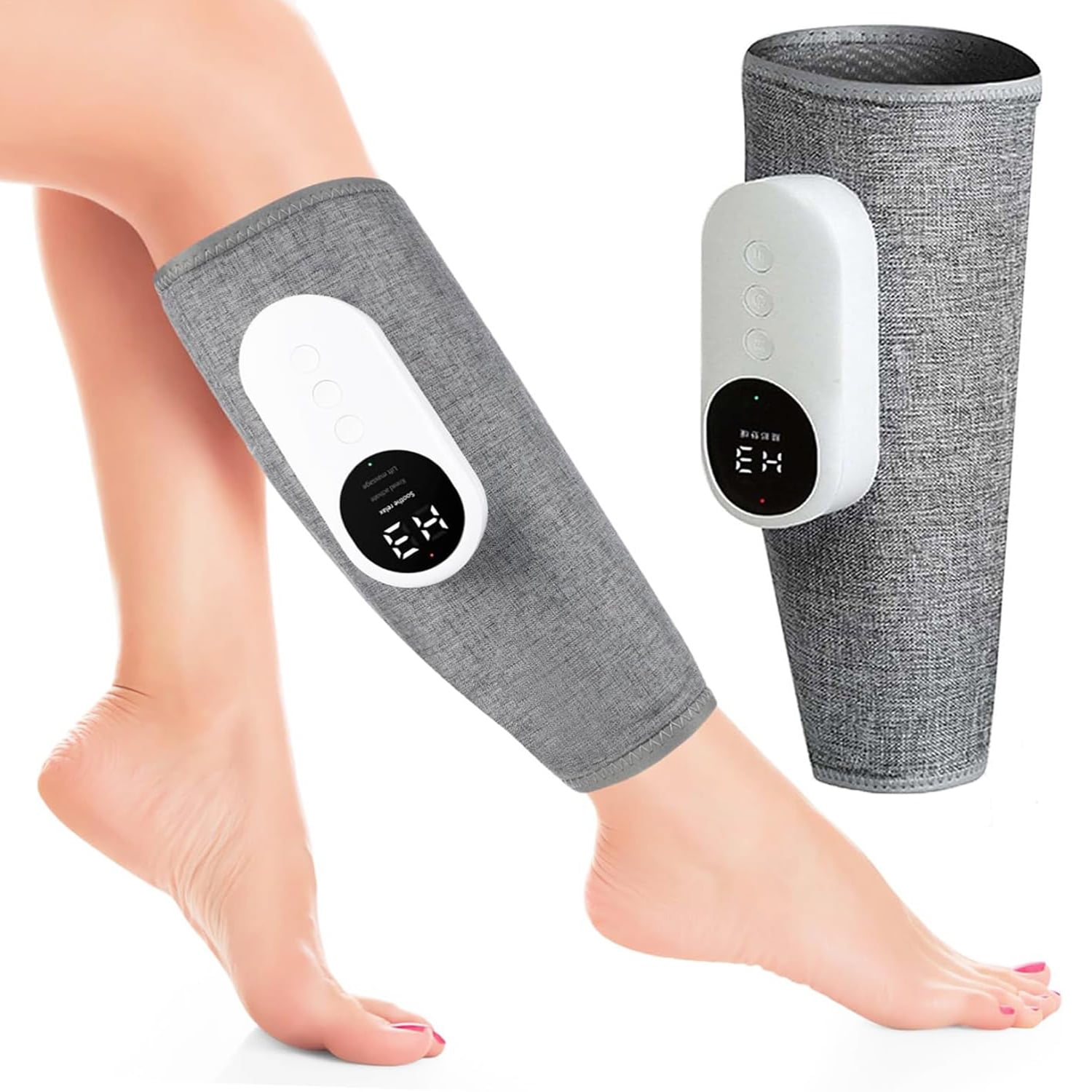 Wireless Rechargeable Leg Massager with Heat - 5 Modes & 3 Temperatures, Portable Air Compression Calf Massage for Muscle Relaxation and Fatigue Relief, Grey