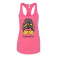 thumbnail image 3 of Messy Bun Softball Mom Life Game Day Vibes Sports Lover | Mother's Day Sports Ladies Racerback Sleeveless Top, Hot Pink, M, 3 of 5