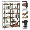 thumbnail image 3 of 6-Tier Industrial Bookshelf, 67" Wooden Vintage Storage Rack with Open Shelves, Freestanding Double Wide Metal Frame Bookcase for Storage and Display for Home Office, Bedroom, Rustic Brown, 3 of 7