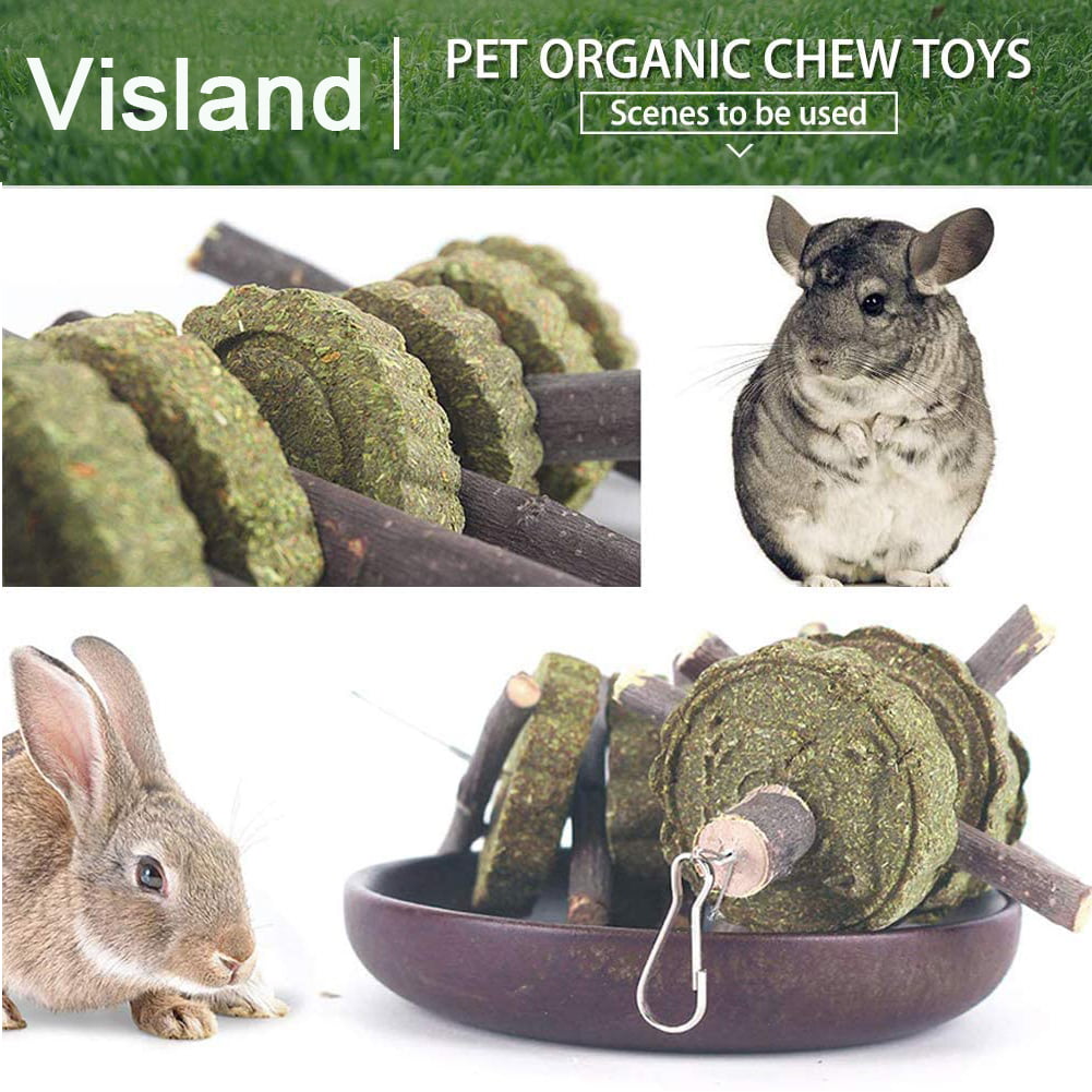Chinchilla Lurowo Teeth Grinding Toy Natural Chew Toys Organic Apple Wooden Sticks with Grass Cake and with Grass Ball for Rabbits Hamsters and Other Small Animals