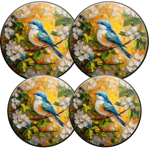 Electric Stove Burner Covers,4 Pcs Round Gas Burner Cover,8 and 10 Inch,Bird amidst White Flowers