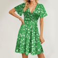 thumbnail image 4 of Tnhcen Women's Summer Floral Print Dress, Deep V - Neck Short Sleeve Elegant Wrap High Slit Plus Size (S - 2XL) Stretchy Casual Swing Dress, 4 of 7