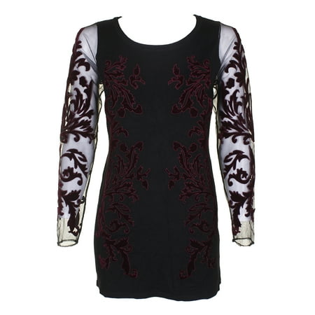 Inc International Concepts Petite Black Burgundy Velvet Long Sleeve Sweater