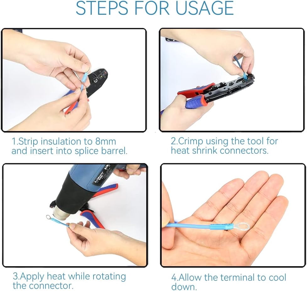 320 PCS Heat Shrink Wire Connectors Kit - 12-10 16-14 22-16 AWG - Tinned Red Copper - Ring Fork Spade Butt Splice Terminal (3Colors/100Size) - Marine Automotive Electrical Waterproof Insulated Crimp