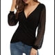 thumbnail image 1 of Camisas de Larga para Mujer, Blusas de Encaje con Cuello en V, Blusas Elegantes Informales de Negocios, Blusas Cruzadas, Camisas de Trabajo Negro XXL, 1 of 10