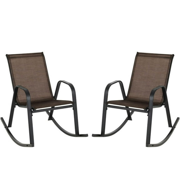 Kepooman Outdoor Rocking Chair, Patio Rocker,Set of 2 Heavy-Duty Metal Patio Rocking Chair with Breathable Seat Fabric-Brown