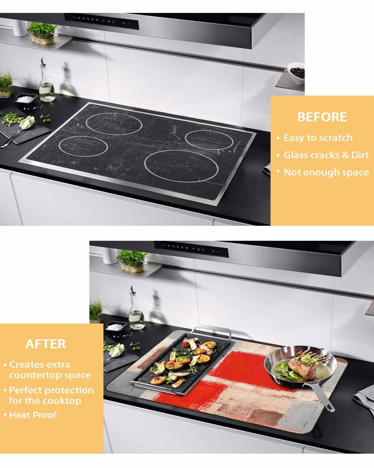 nqOlkjepod Large Induction Cooktop Protector Mat 24"x21", Red Ombre Stove Top Covers for Electric Stove, Farmhouse Contemporary Abstract Checked Stove Burner Cover Mats, Glass Top Stove Cover