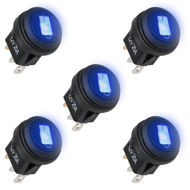 5x 12v 20a Waterproof Round On Off Rocker Switch Car Auto Boat Spst Marine Blue