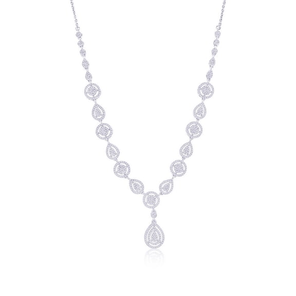 Beaux Bijoux Real Diamond Necklace for Women - Round & Pearshaped Halo Diamond Necklace in Sterling Silver - Hypoallergenic Diamond Necklace for Women