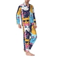 thumbnail image 2 of Naloa Colorful Cats Pattern Art Men’s Pajamas Set - Long Sleeve Button Down Sleep Shirt and Pajama Bottoms Sleepwear Set-, 2 of 7