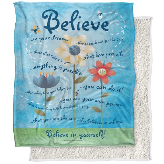 bCreative - Retrorocket Studio Blanket, 50'x60' Believe in Yourself Silky Touch Sherpa Back Super Soft Throw Blanket