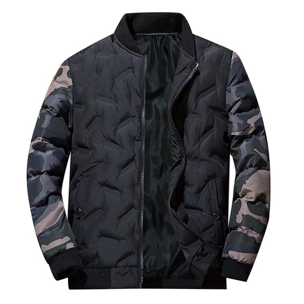 Gibobby Chamarras de franela de moda para hombre Chamarra acolchada de algodón con cuello de y cremallera de Color sólido informal a la de otoño e invierno para hombre(Negro,XG)