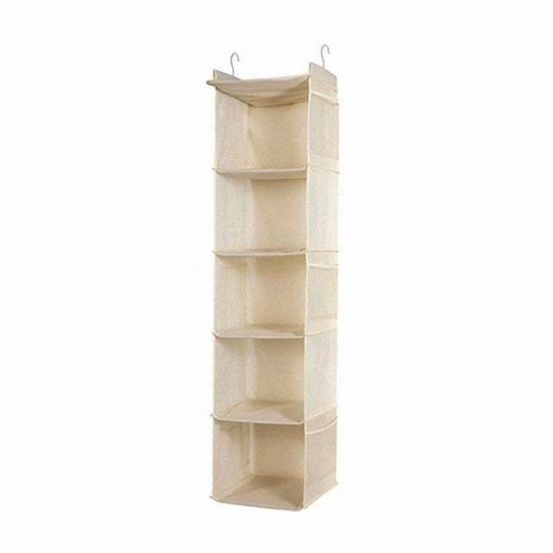 Organizador de Armario Colgante de 5 Niveles con 2 Ganchos Resistentes para Almacenamiento, Espacio Grande Plegable, Blanquecino, 1 Pieza