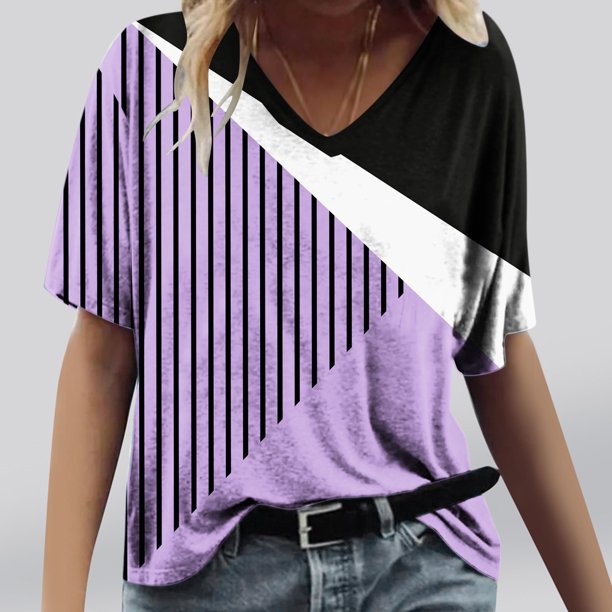 Fiudx Ofertas Flash Del Día Solo En Línea Camisetas Holgadas de Manga Corta con Cuello En V Informales con Estampado de Moda para Mujer