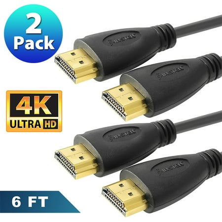 Insten 2 pack PREMIUM High Speed Gold Plate HDMI CABLE 6' 6FT For 4K 2160p 30Hz BLURAY 3D FULL HD DVD PS3 PS4 HDTV XBOX 360 ONE NINTENDO Wii U LCD HD TV (Best Hdmi Cable For Xbox 360)