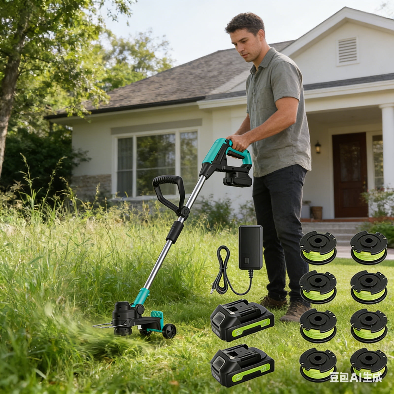 Garvee 20V Cordless String Trimmer 12" Cutting Swath 2-in-1 Electric Weed Wacker & Lawn Edger with 2 Batteries Fast Charger & Auto-Feed