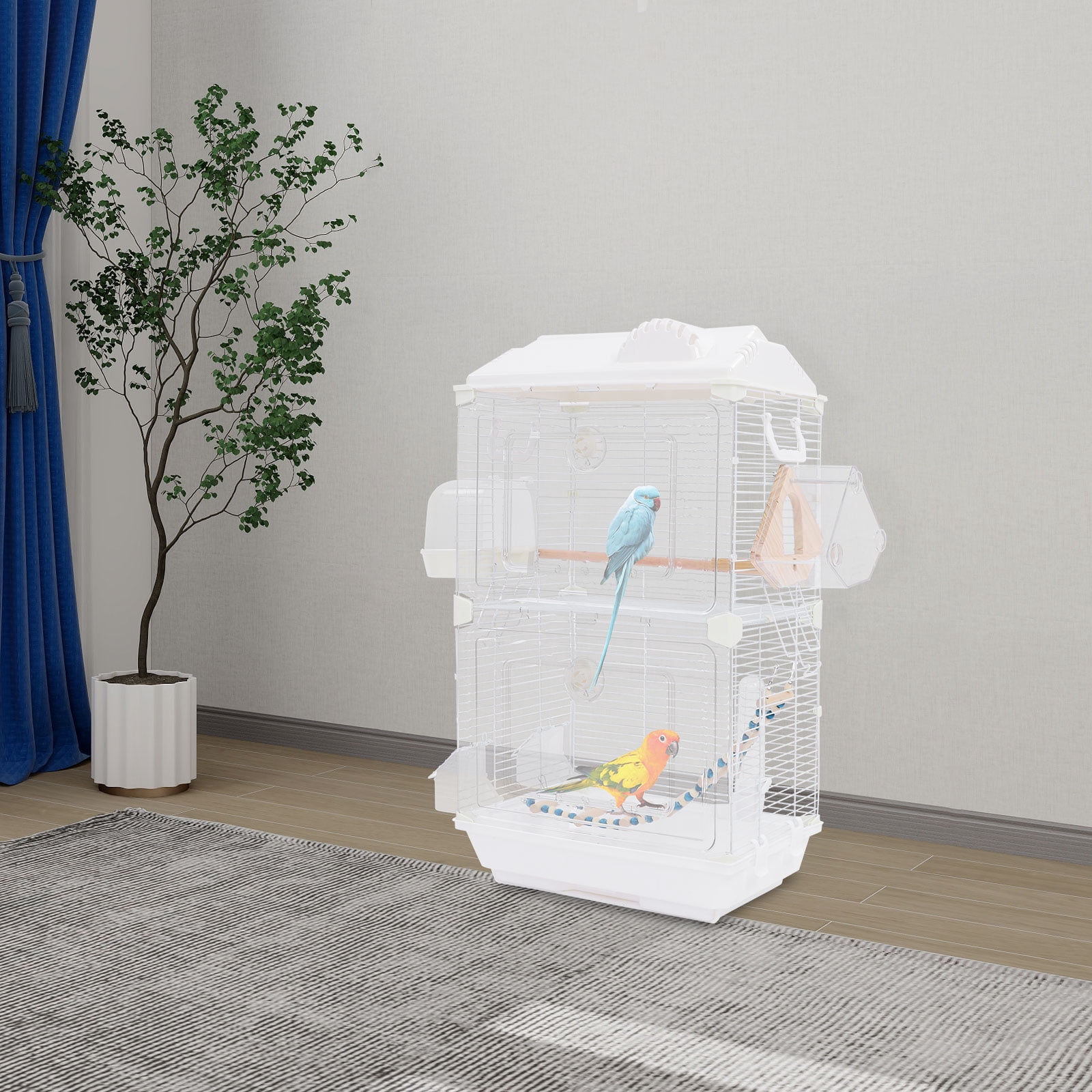 LiHUiee 40*28*71cm White Bird Cage 2-Tier Bird Cage Free Standing Parakeets Cage for Various Bird Species
