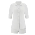 thumbnail image 4 of GILIGEGE Linen Sets for Women 2 Piece Summer Women's Spring and Summer Short Sleeve Shorts Solid Color Cotton Linen Thin Shirt Button Suit Lounge Beach Vacation Two Piece Outfits Tracksuits White 3Xl, 4 of 5