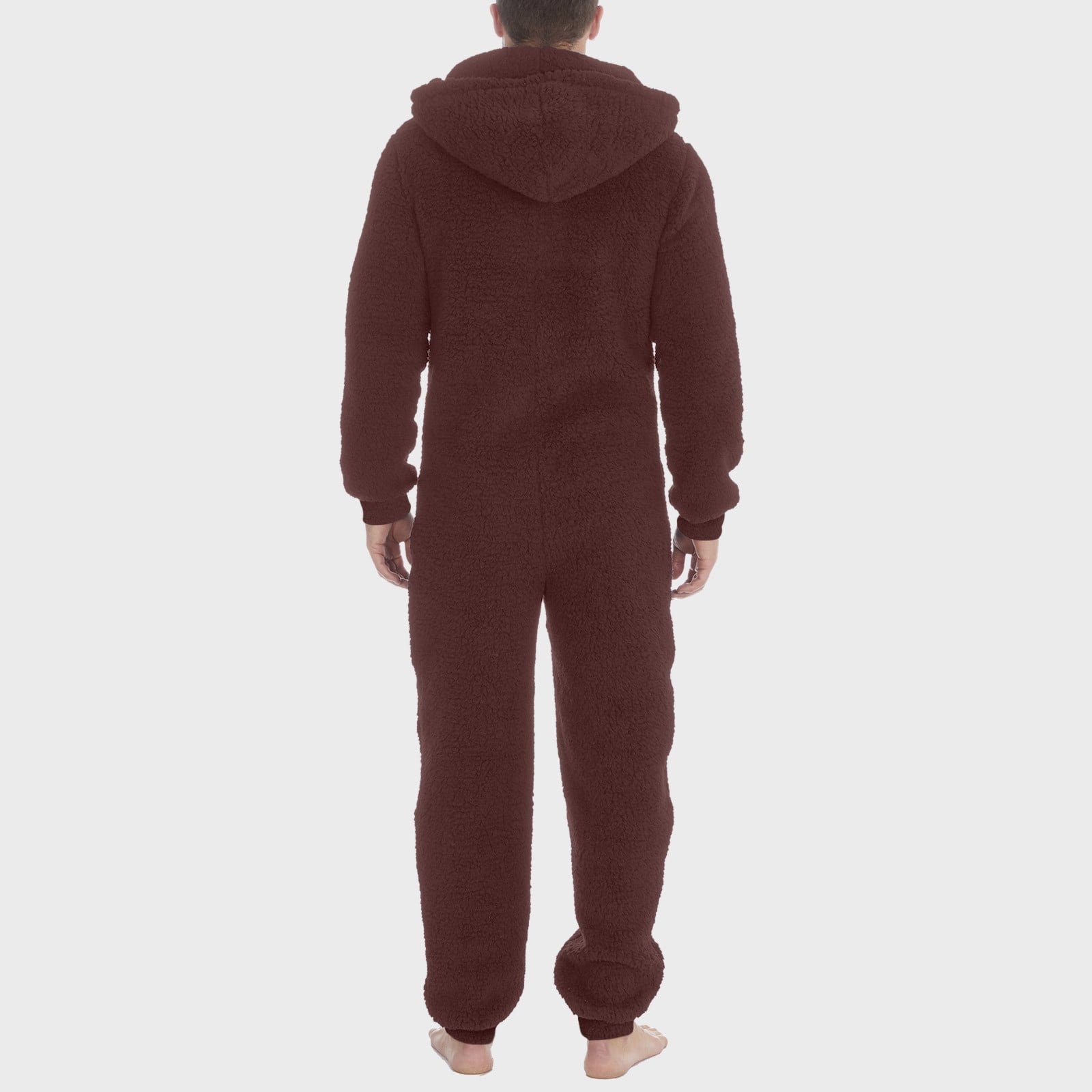WAENQINLA Men's Warm Fleece Hooded Onesie Jumpsuits Casual Winter One Piece Full Zipper Pajamas Romper Long Sleeve Thermal Loungewear Sleepwear with Pockets