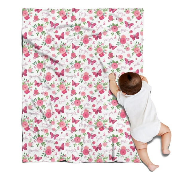 White Pink Butterfly Flower Pattern Blanket,Comfortable Soft Flannel Throw Blanket,All Season,Warm Lightweight Blankets for Sofa Bed Couch Living Room Chair,30"x40"